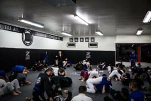 The mats are crowded whenever Professor Caio is teaching. Everybody is eager to absorb the technical knowledge directly from the source.