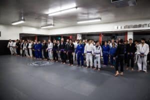 Lining up at the beginning of a fundamentals class taught by Professor Caio Terra. Deep waters here in San Jose with multiple world champions, Pan Am champions, American National Champions, and 2x ADCC champion Professor Yuri Simoes.
