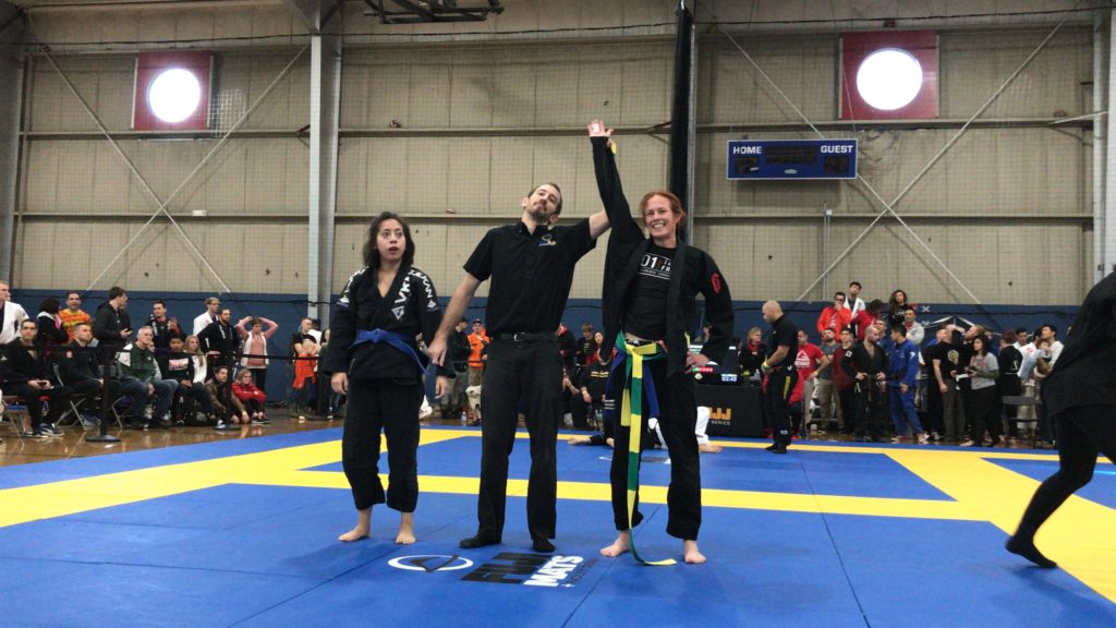 CTA Madison athlete and Kids Jiu-Jitsu Coach Karen Vieth winning her second match via triangle choke. 