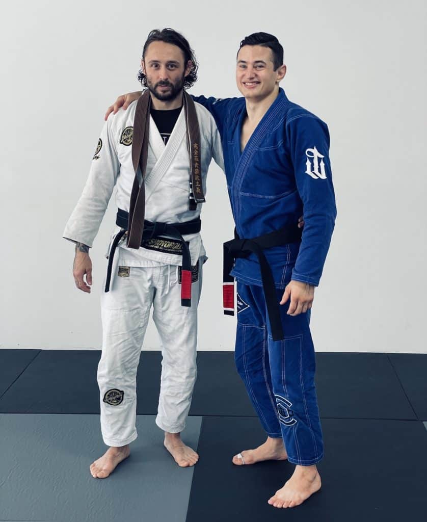 Instructor Jordan Wilson with Professor Caio Terra, upon being promoted to Black Belt. 
